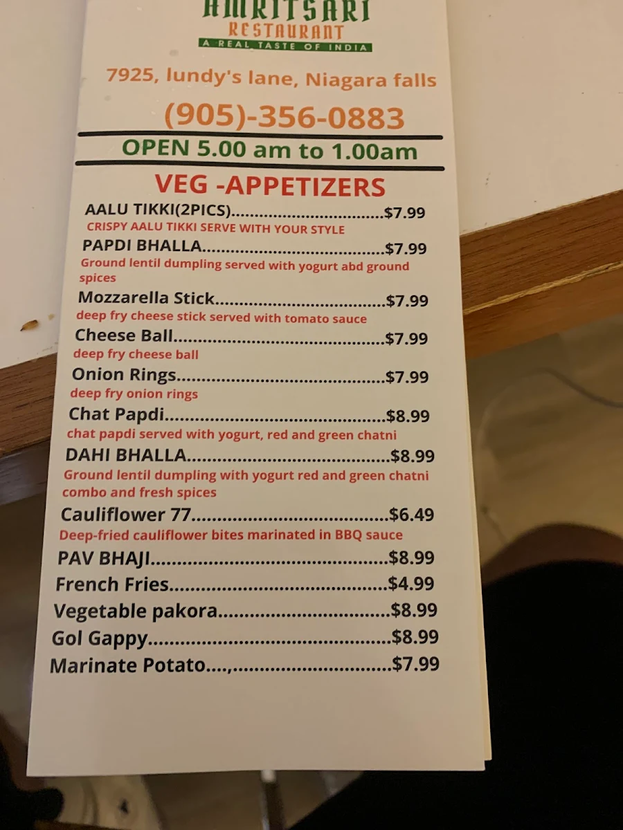 Menu, Amritsari Restaurant ( Tiffin Service )