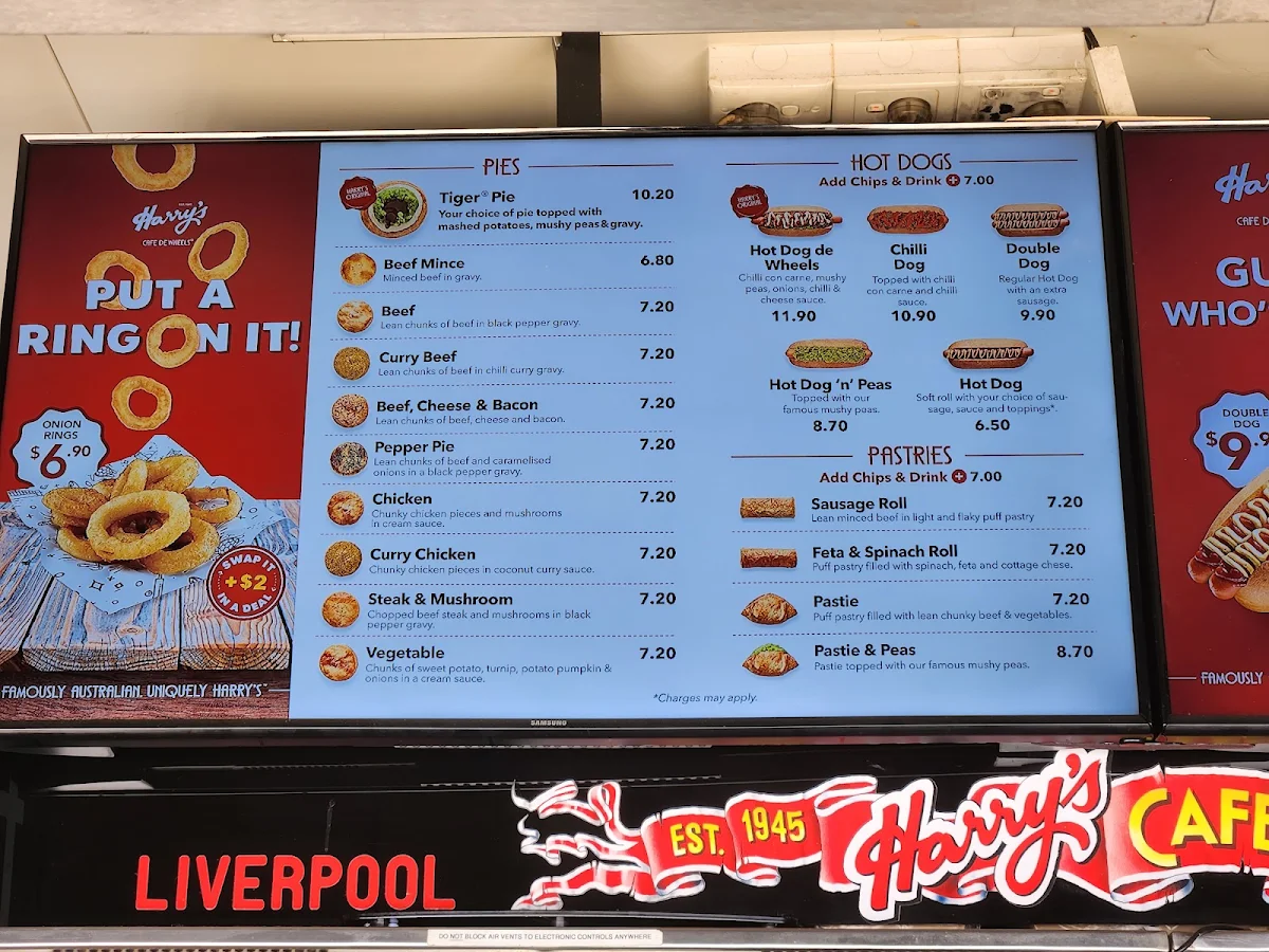 Menu, Harry's Café de Wheels - Liverpool