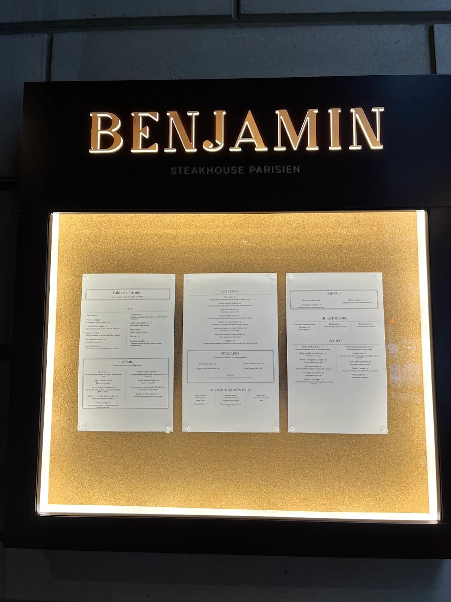 Menu, Restaurant Benjamin