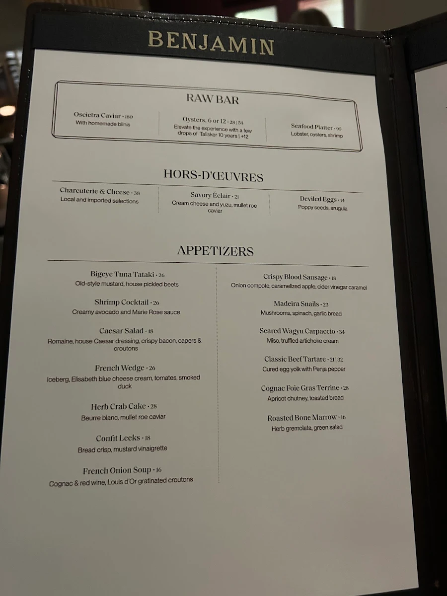 Menu, Restaurant Benjamin