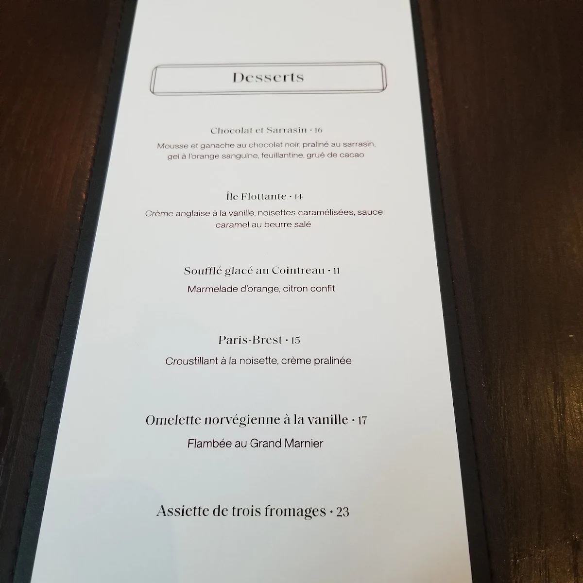 Menu, Restaurant Benjamin