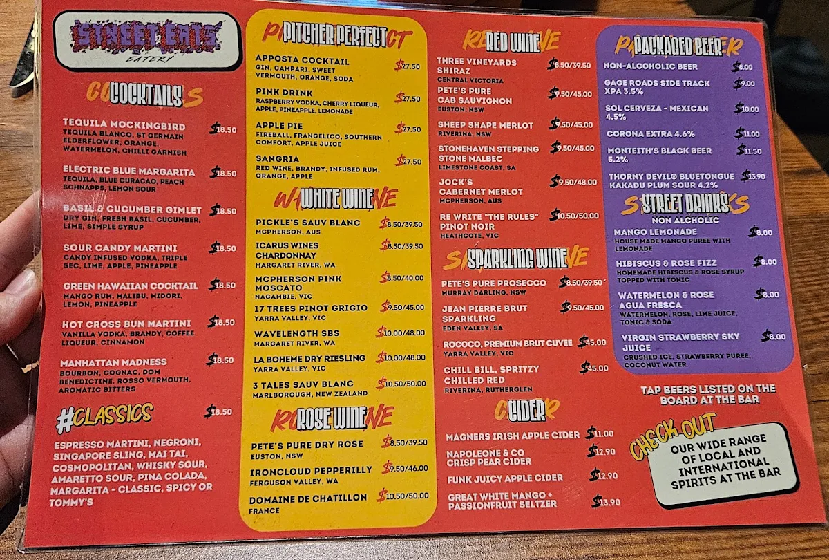 Menu, Street Eats Eatery