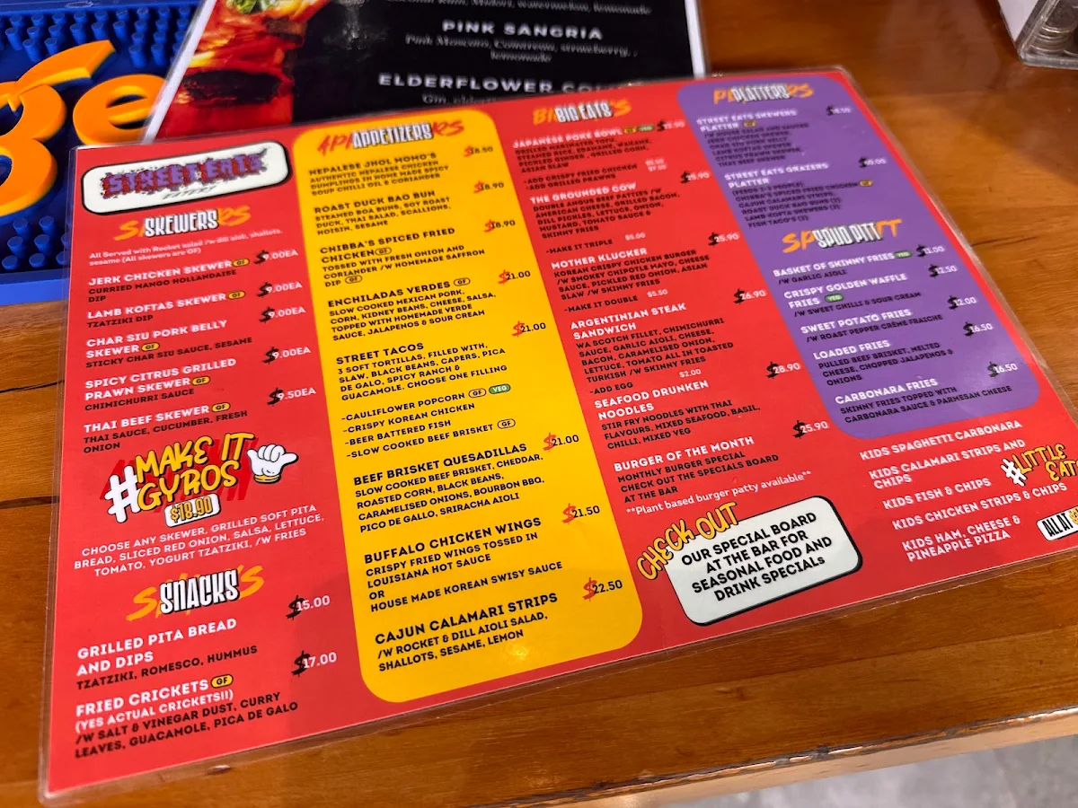 Menu, Street Eats Eatery