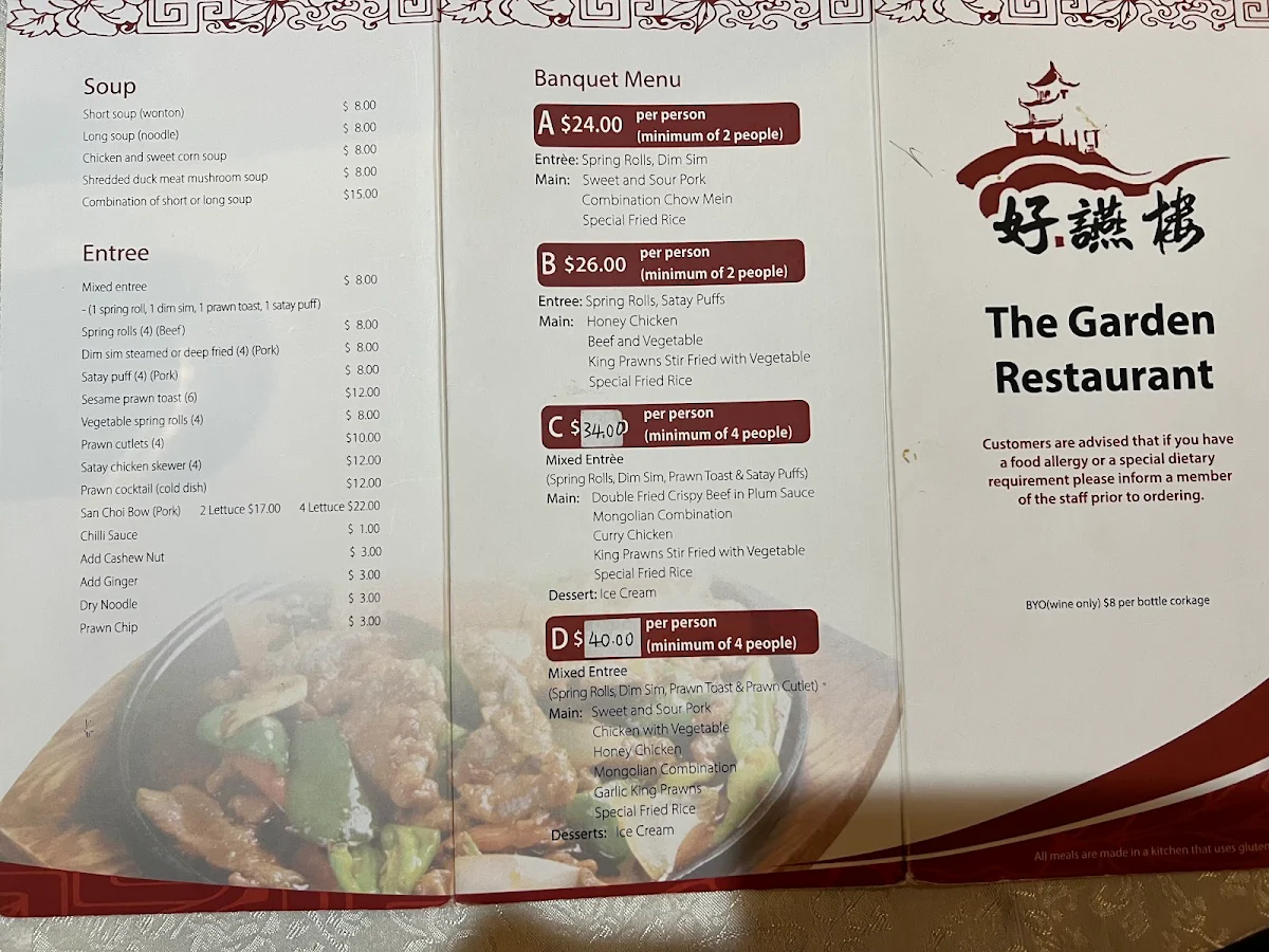 Menu, The Garden Restaurant