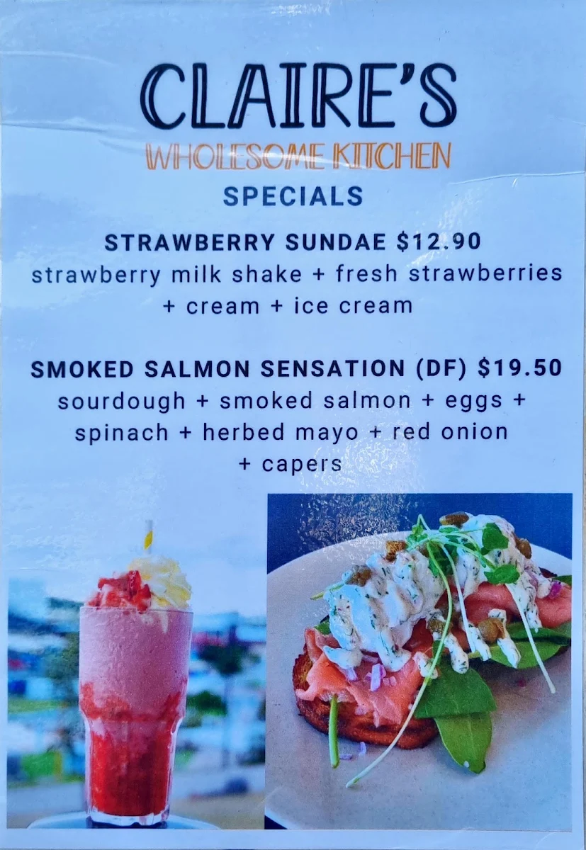 Menu, Claire's Wholesome Kitchen