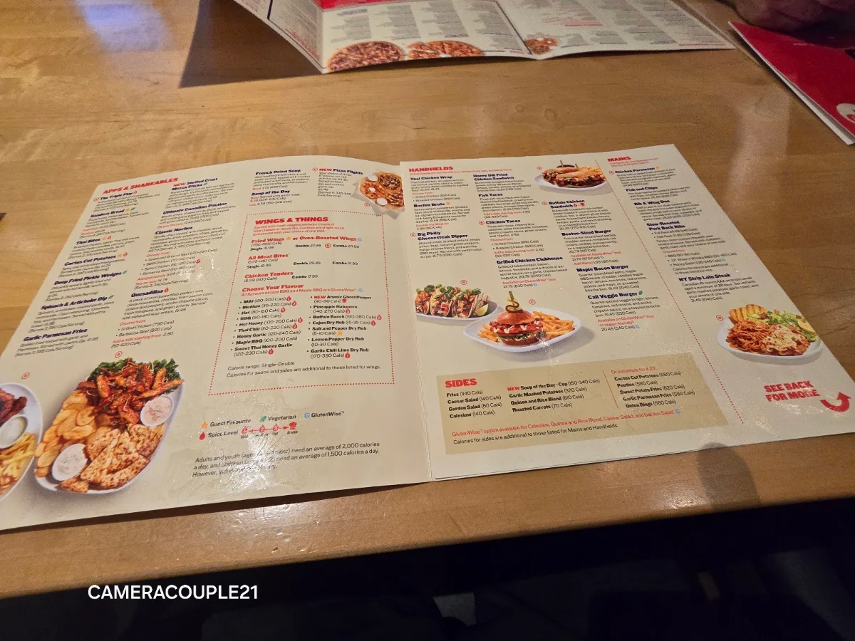 Menu, Boston Pizza