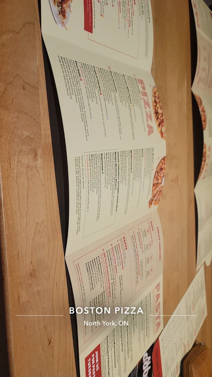 Menu, Boston Pizza