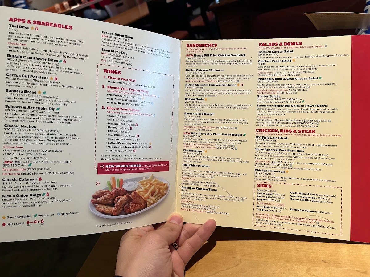 Menu, Boston Pizza