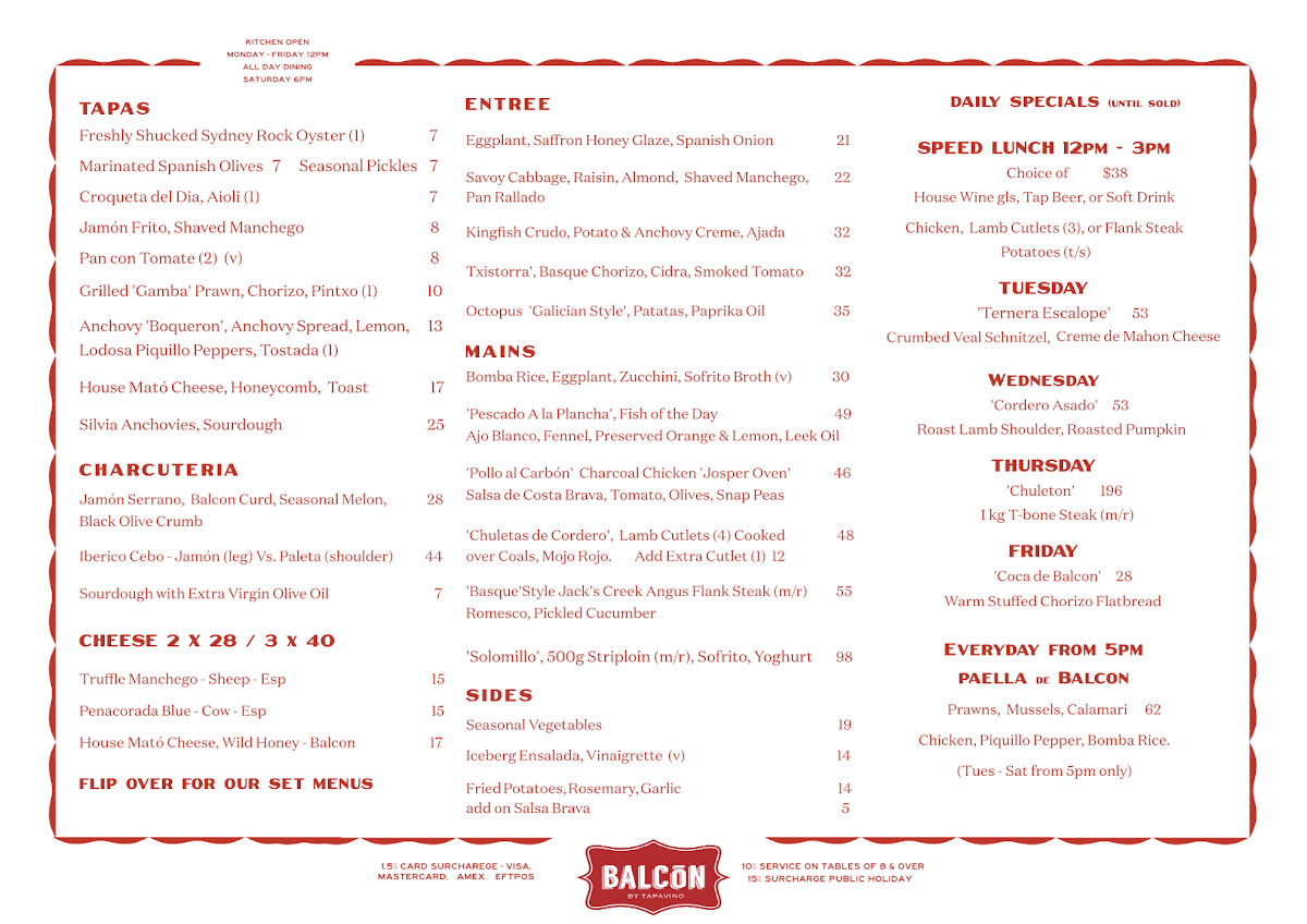 Menu, Balcon by Tapavino