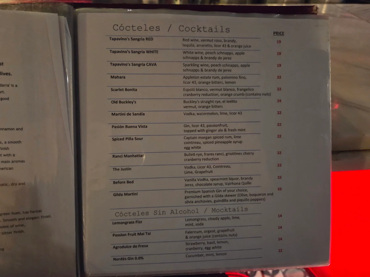 Menu, Balcon by Tapavino