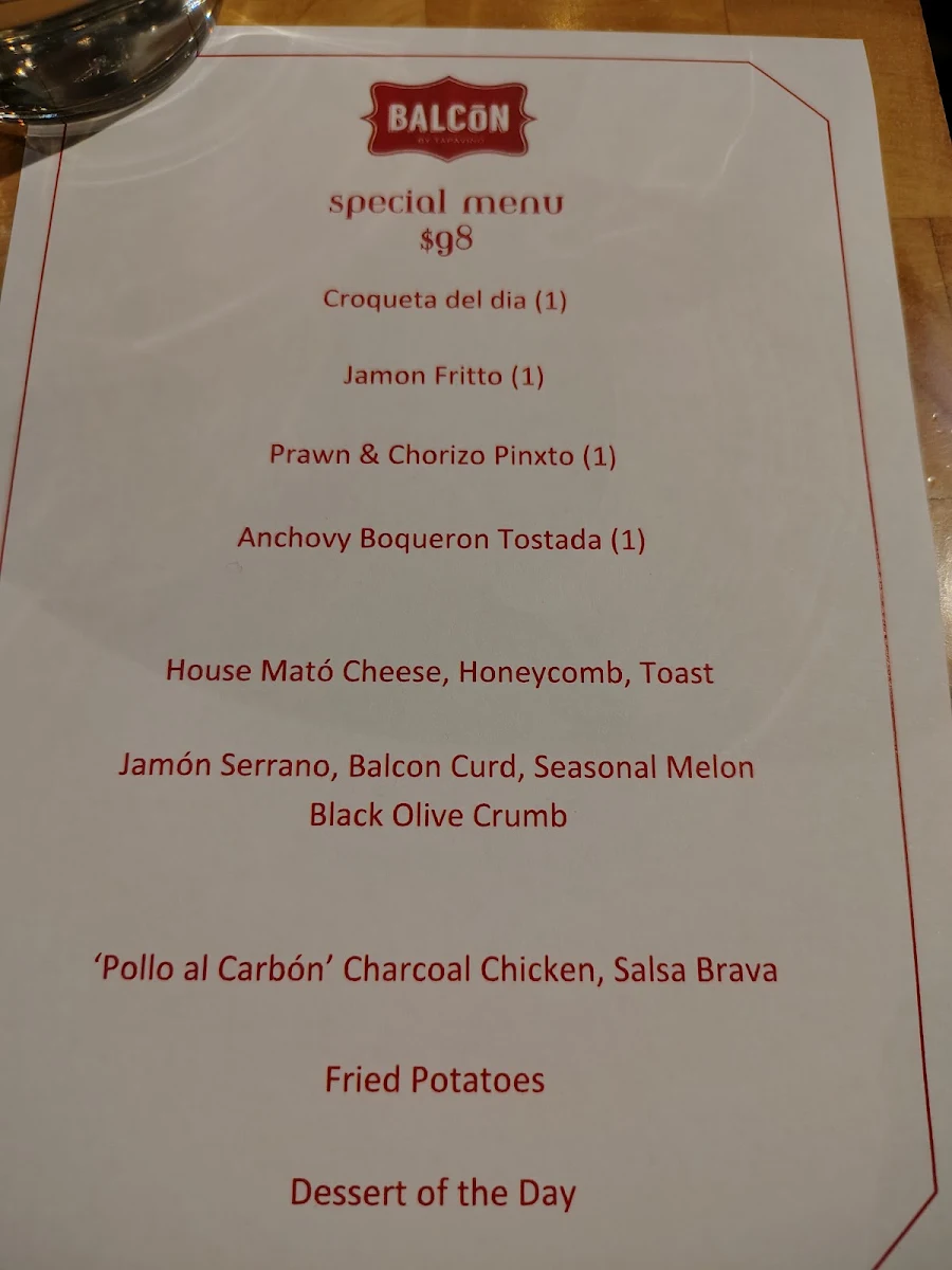 Menu, Balcon by Tapavino