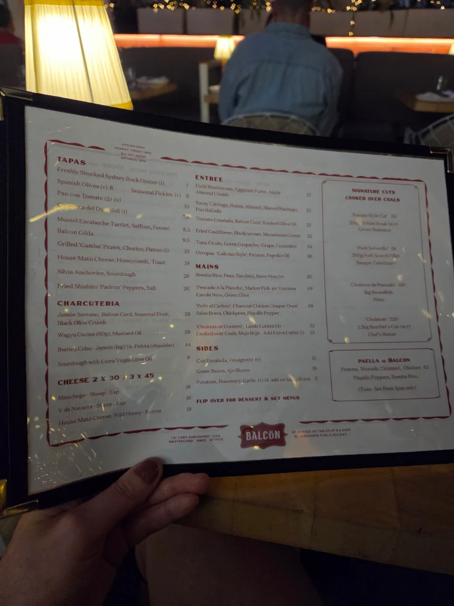 Menu, Balcon by Tapavino