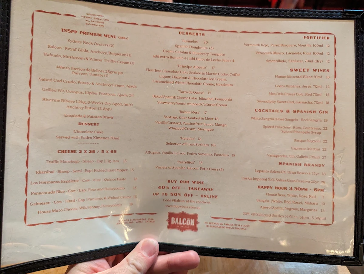 Menu, Balcon by Tapavino
