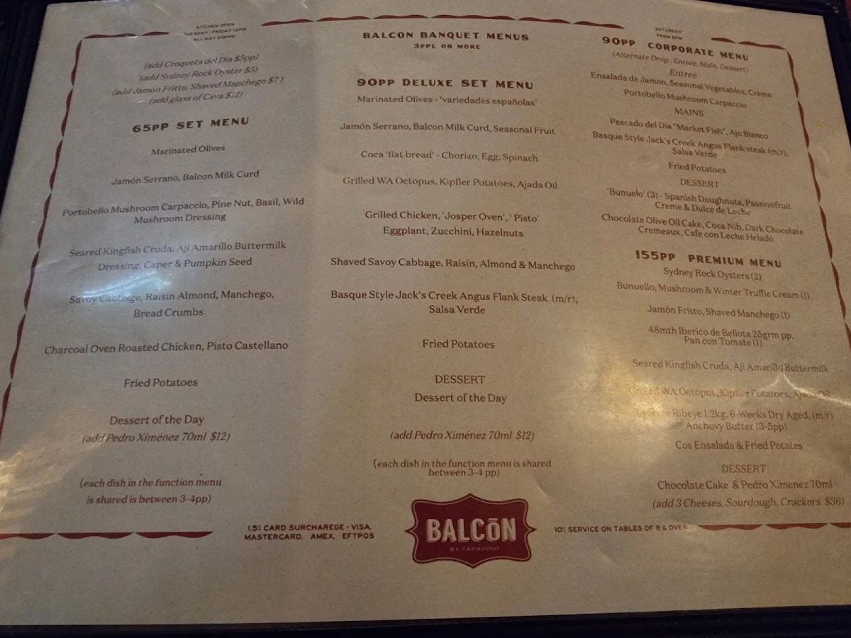Menu, Balcon by Tapavino