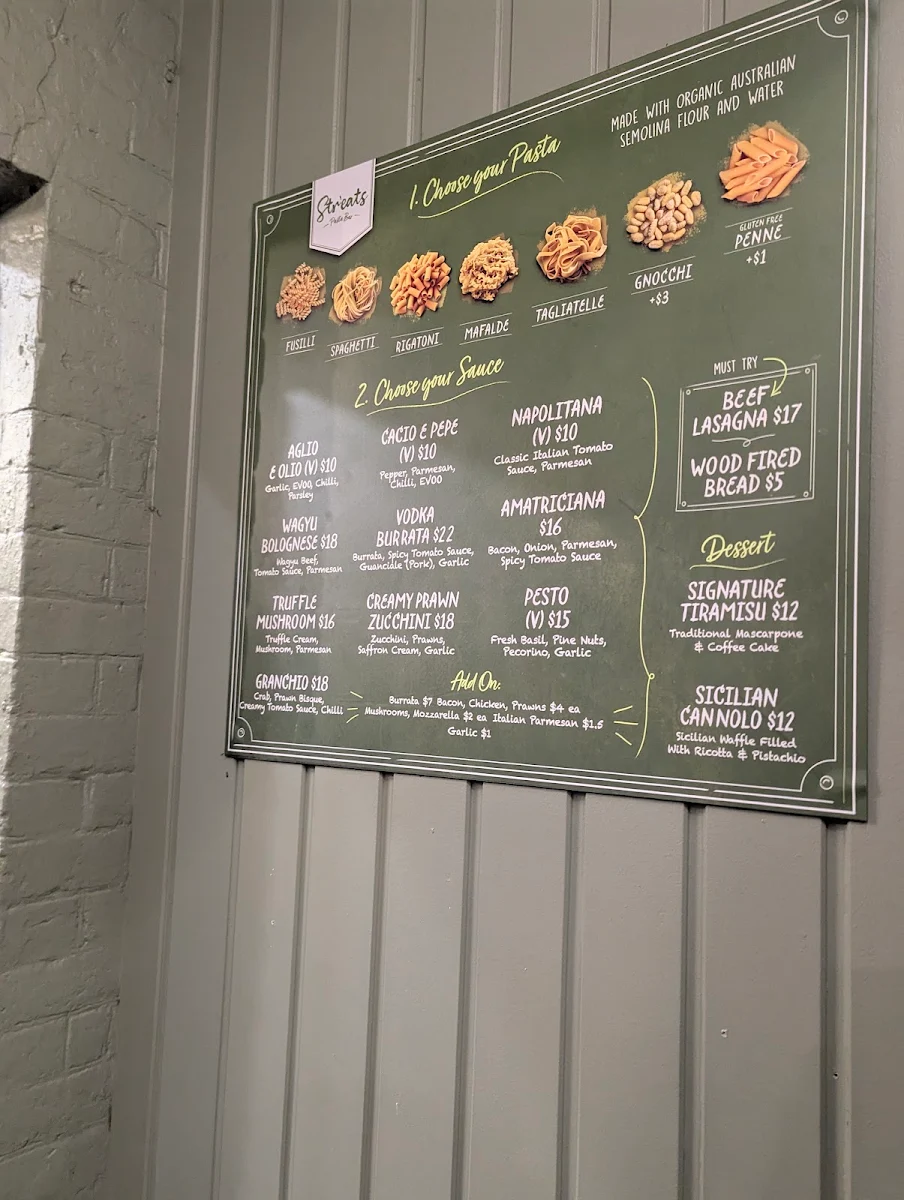 Menu, Str'eats Pasta Bar & Desserts