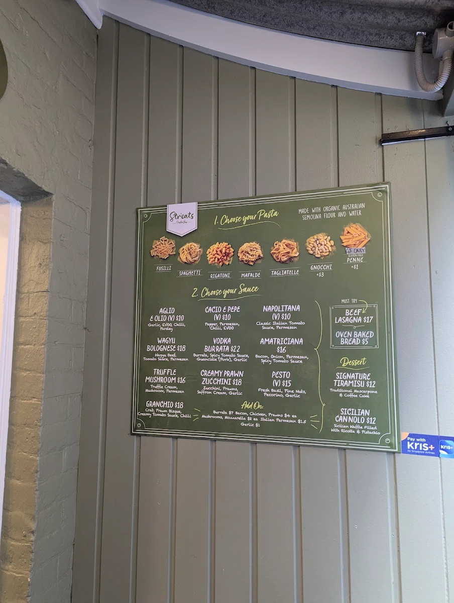 Menu, Str'eats Pasta Bar & Desserts