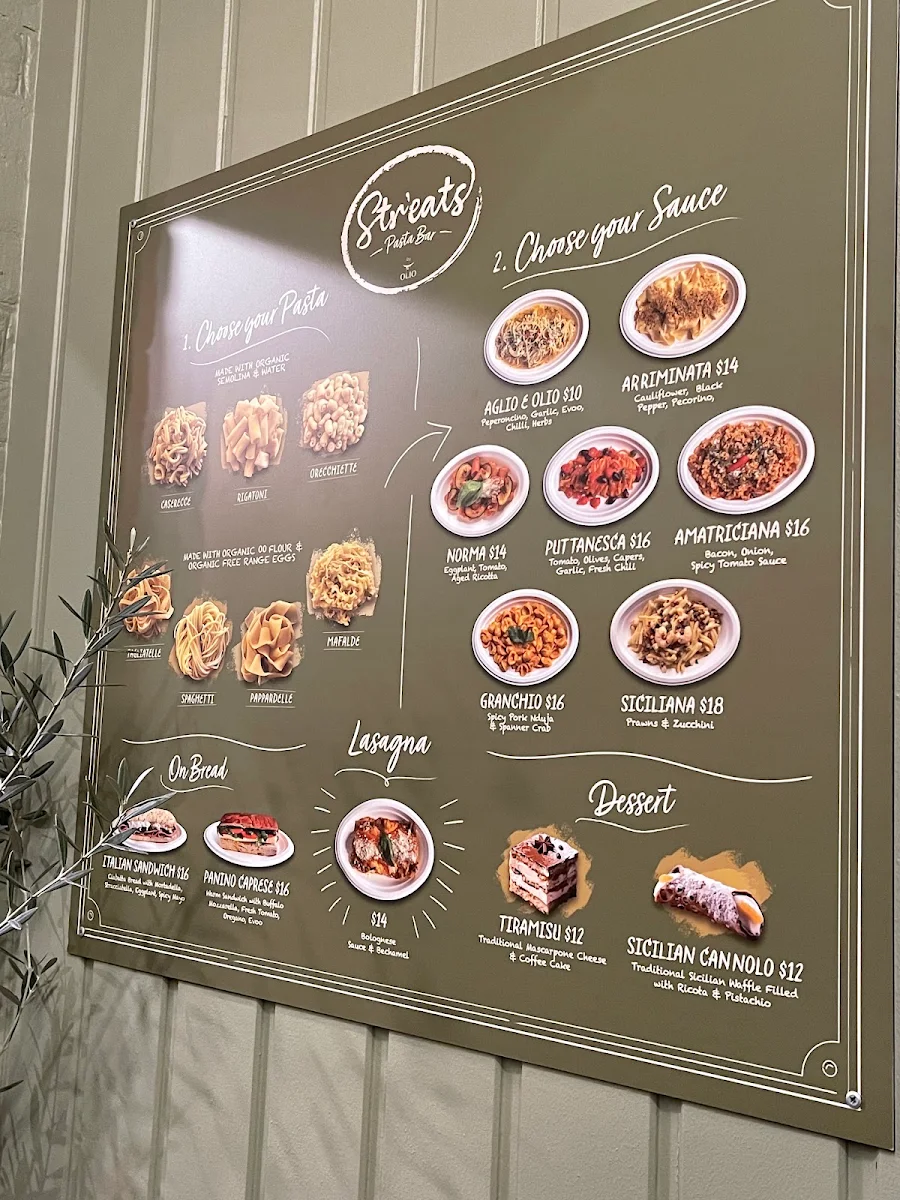 Menu, Str'eats Pasta Bar & Desserts