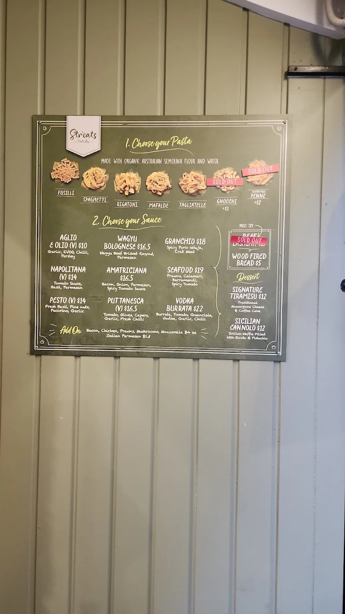 Menu, Str'eats Pasta Bar & Desserts