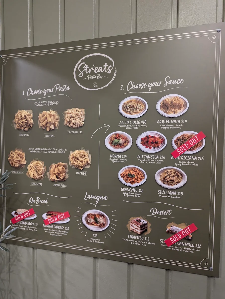 Menu, Str'eats Pasta Bar & Desserts
