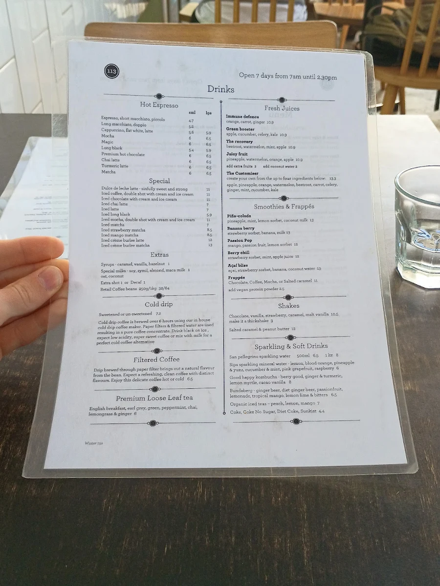 Menu, Corner Store Cafe