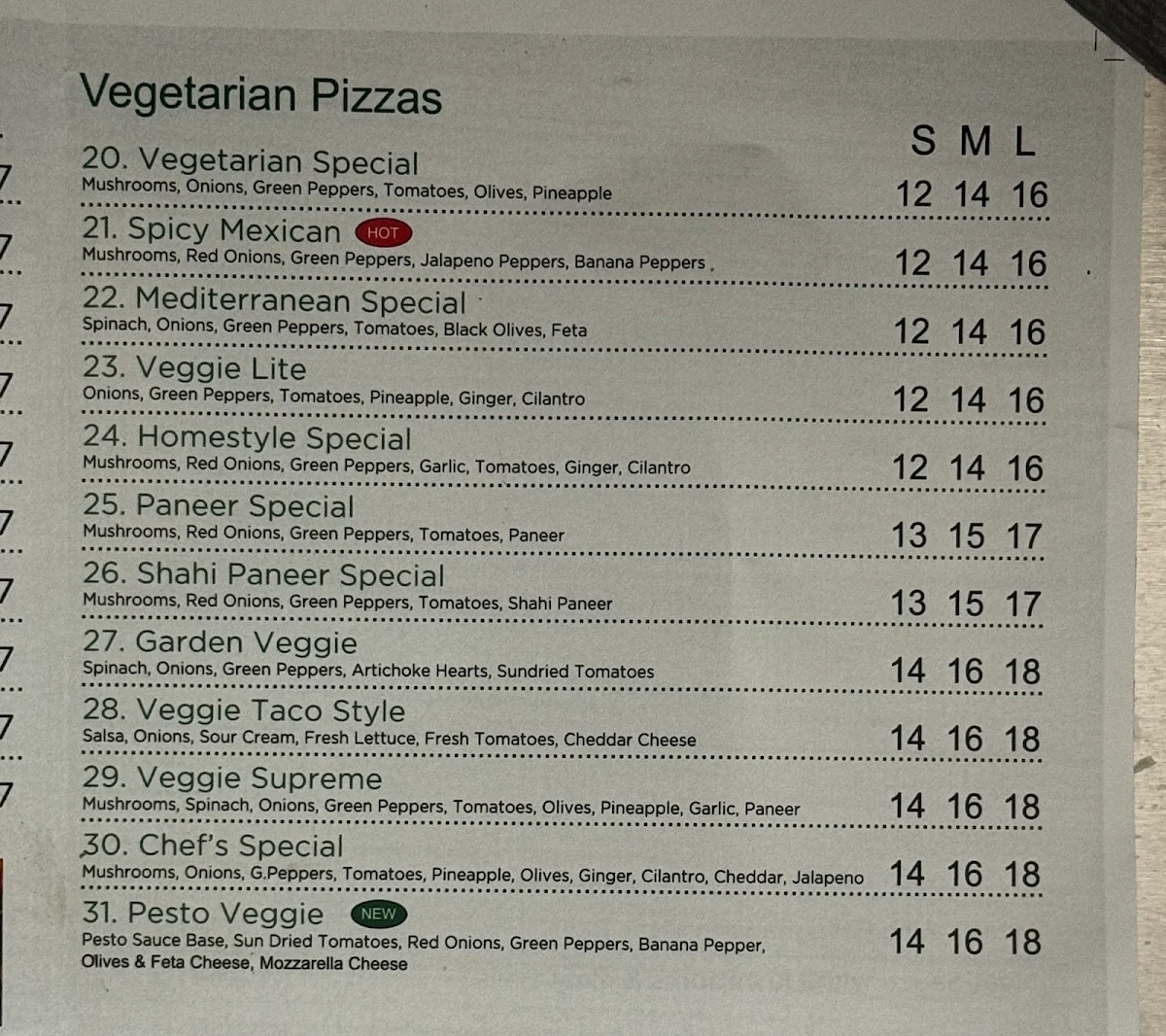 Menu, Pizza24