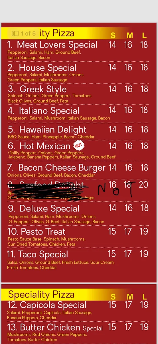 Menu, Pizza24