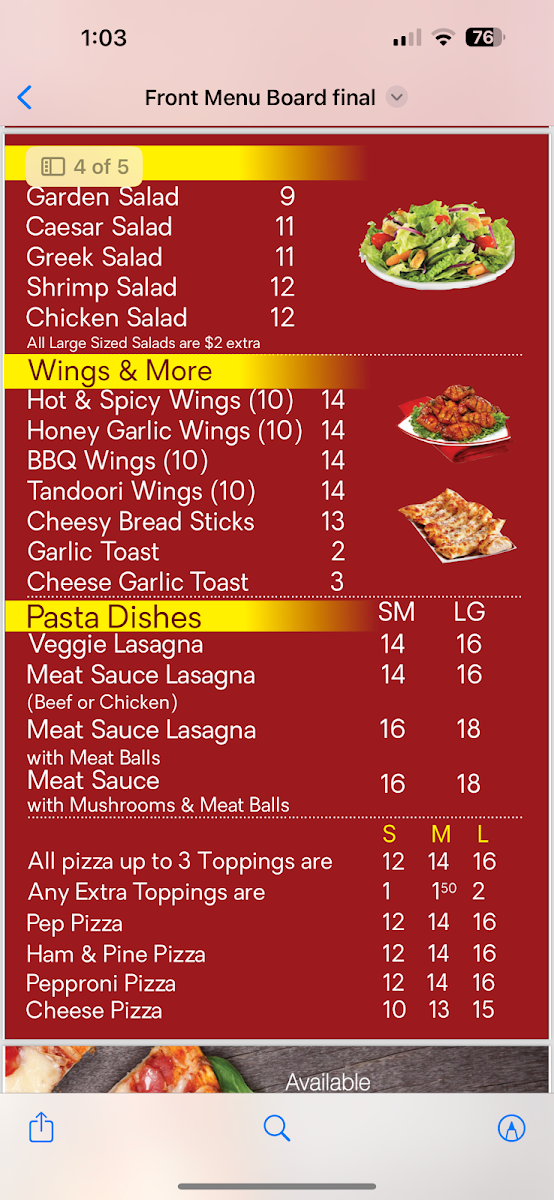 Menu, Pizza24