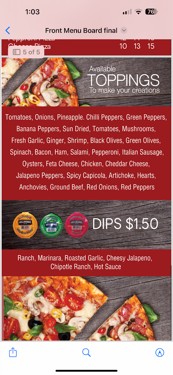 Menu, Pizza24