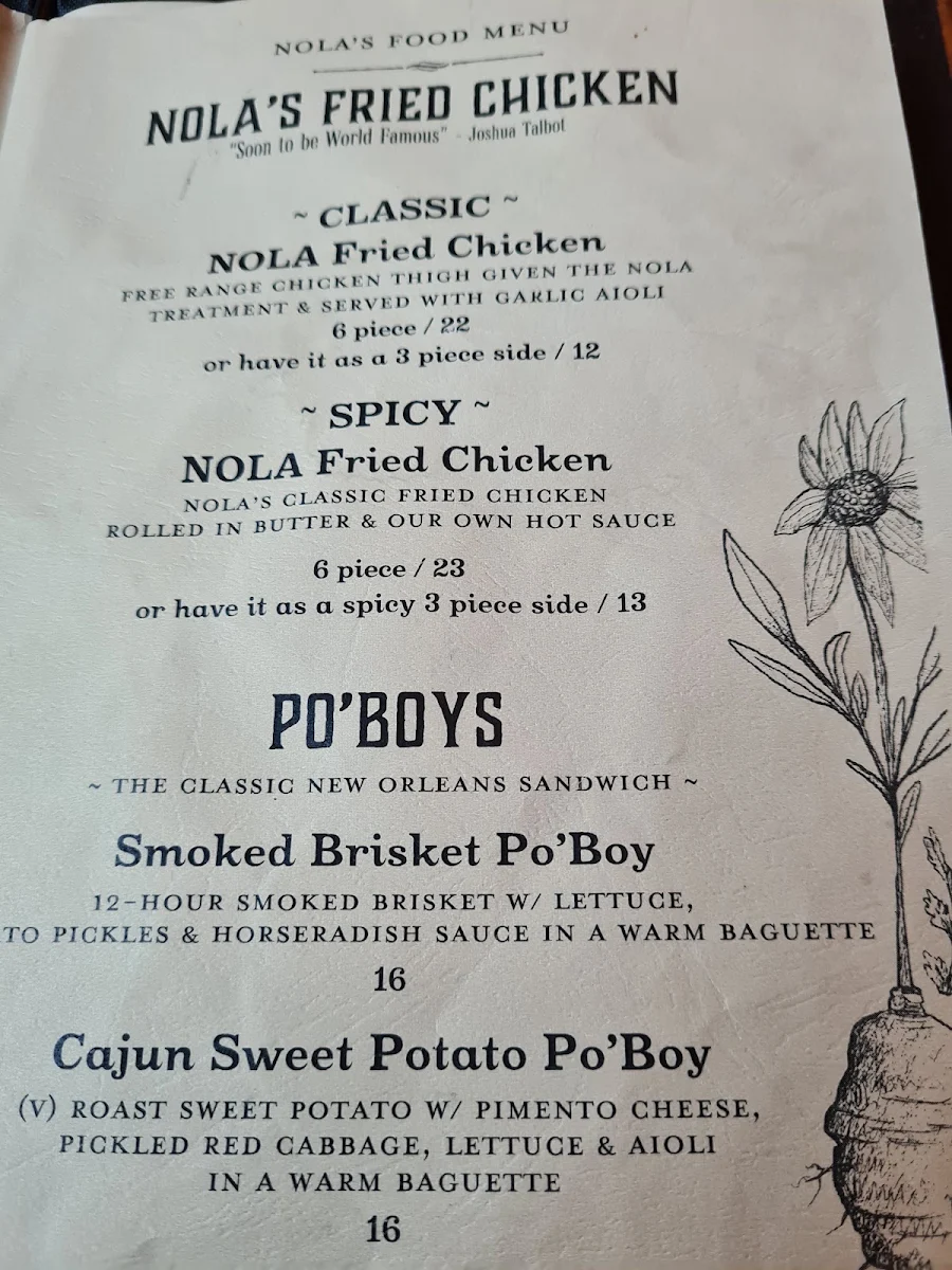 Menu, NOLA Adelaide