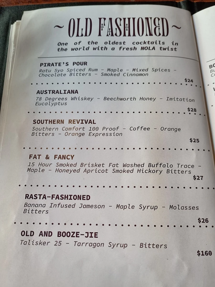 Menu, NOLA Adelaide