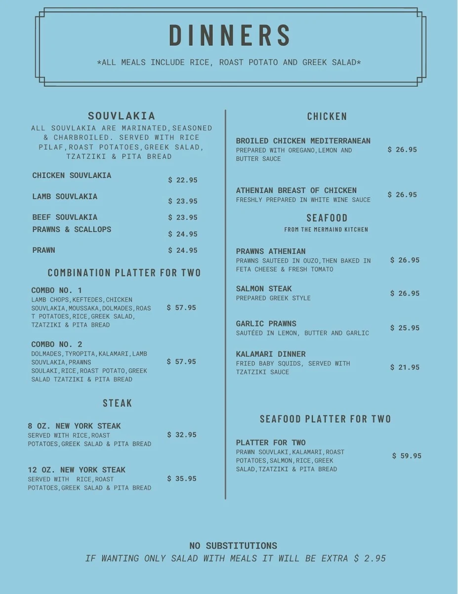 Menu, Pyrgos Taverna