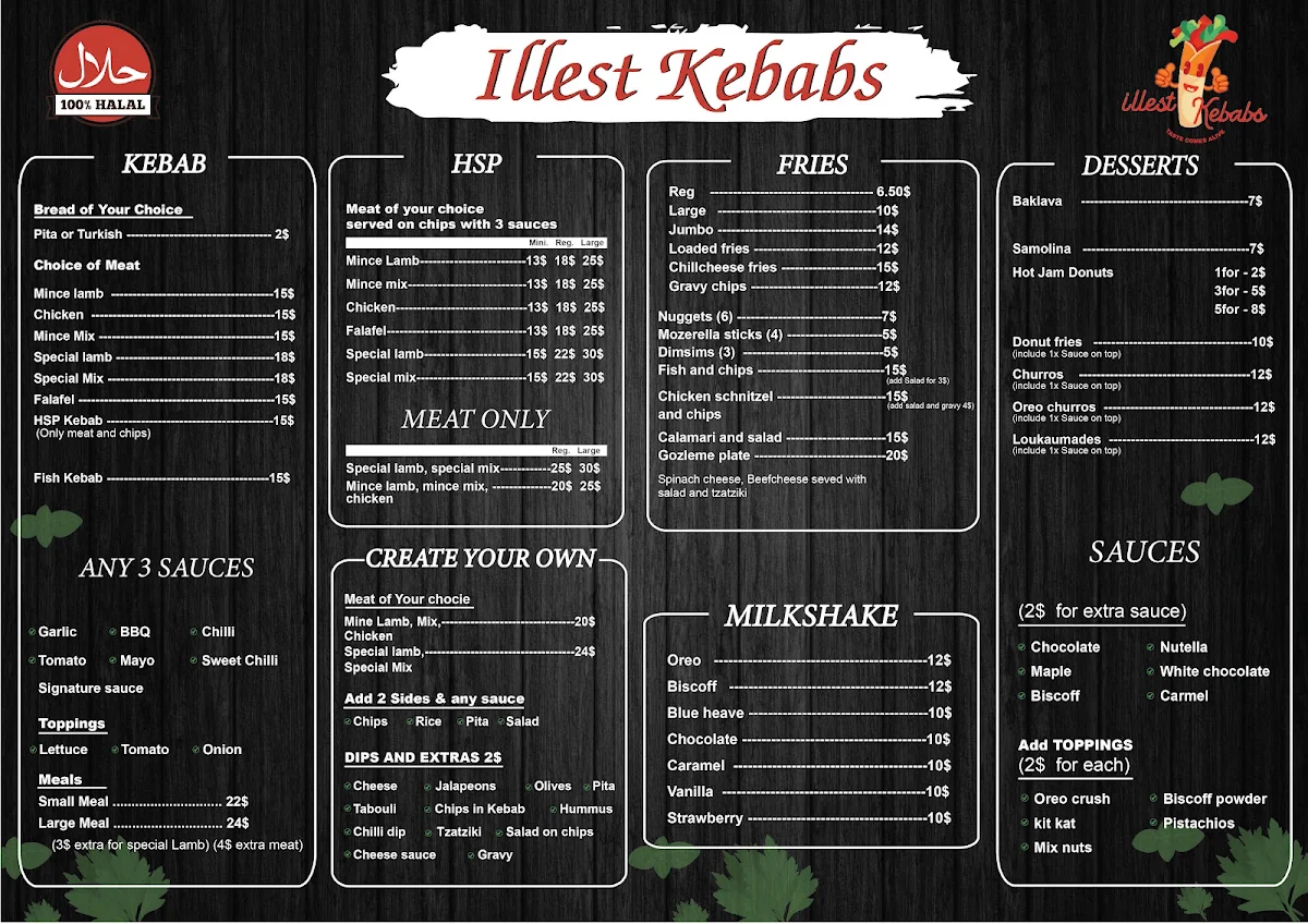 Menu, ILLEST KEBABS
