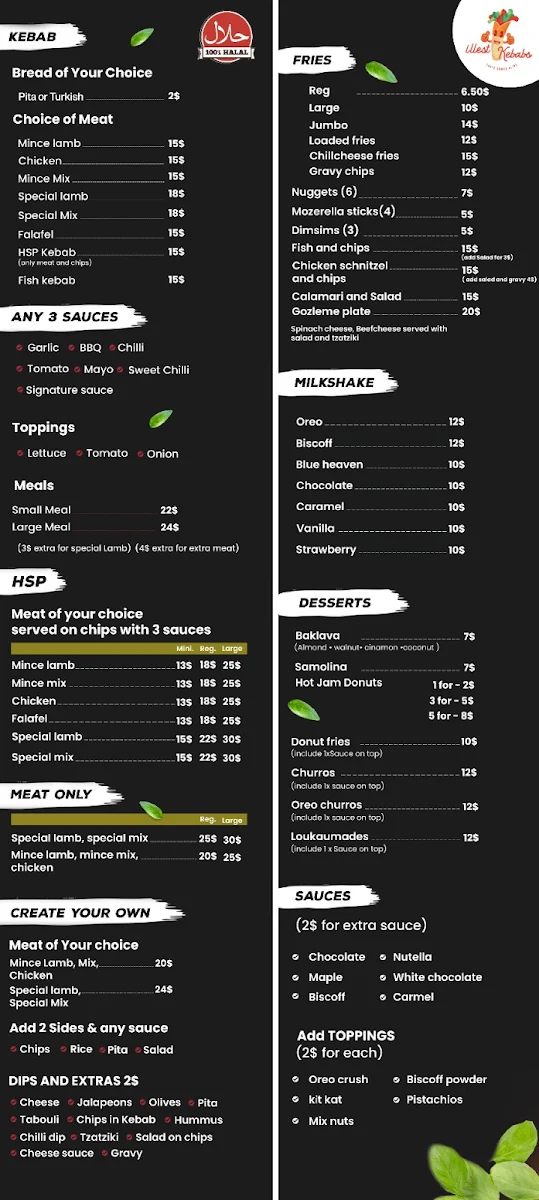 Menu, ILLEST KEBABS