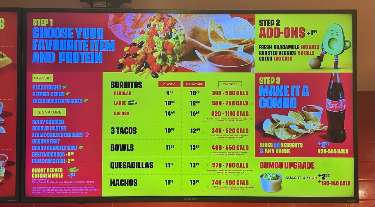 Menu, Quesada Burritos & Tacos