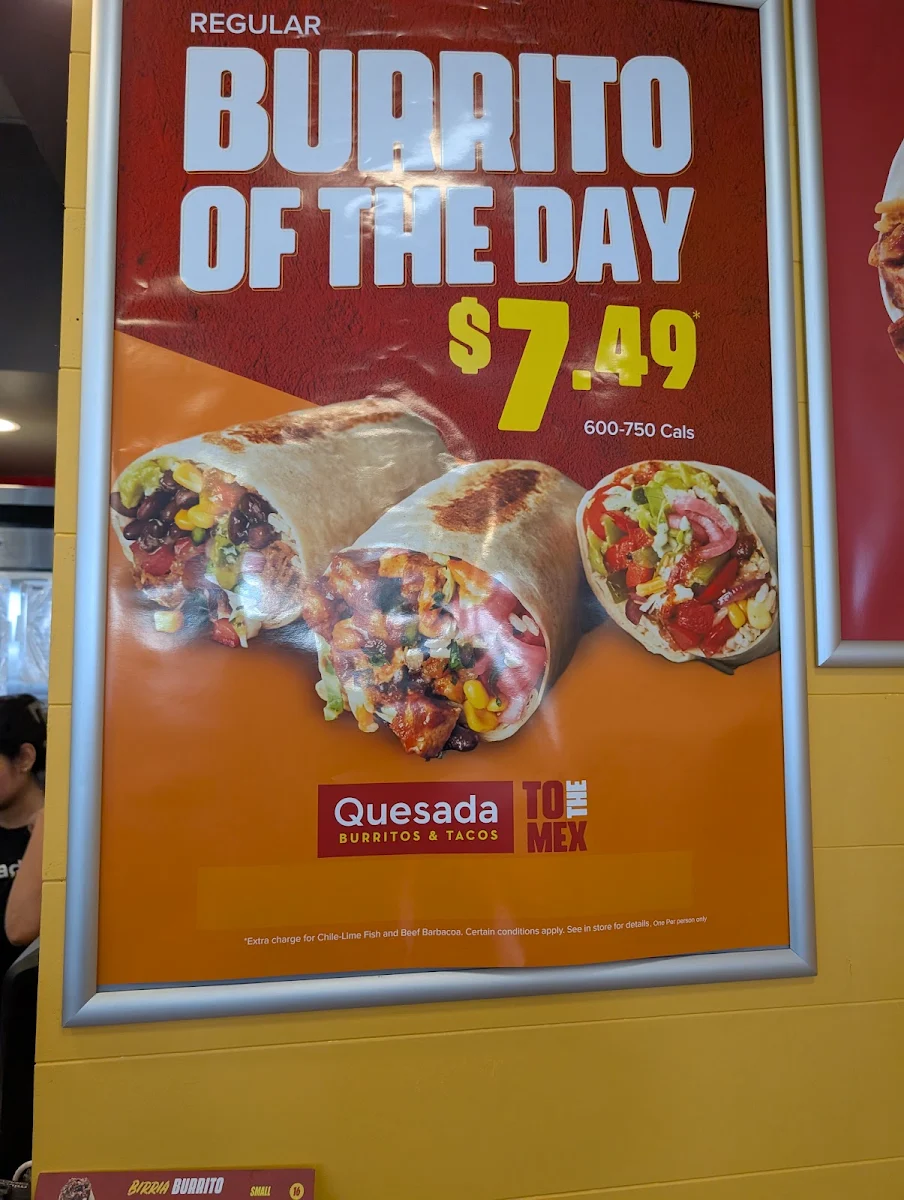 Menu, Quesada Burritos & Tacos