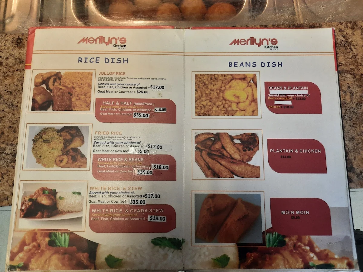 Menu, Merilyn's Kitchen