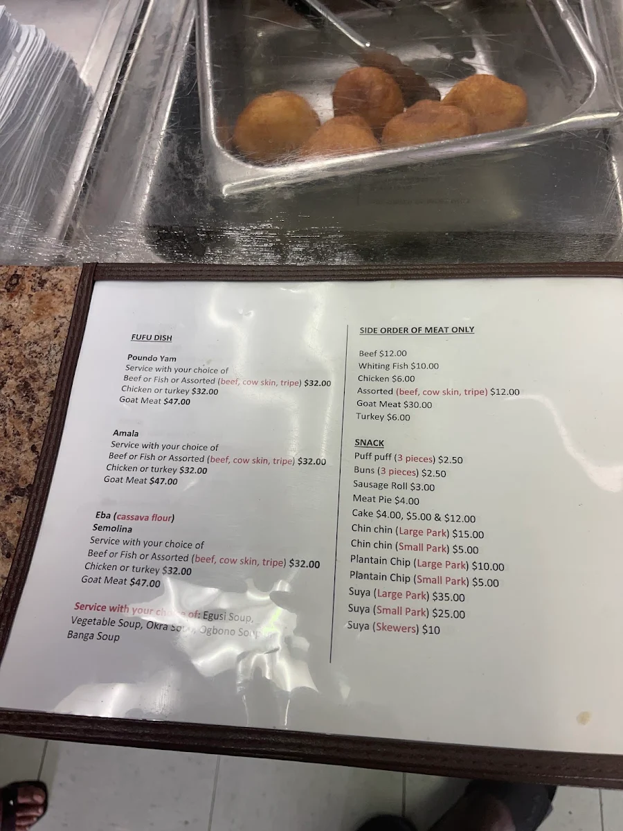 Menu, Merilyn's Kitchen