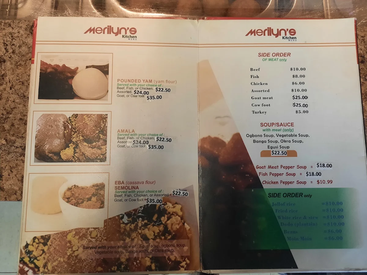 Menu, Merilyn's Kitchen
