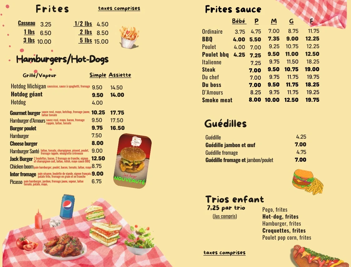 Menu, Cantine D'Amours