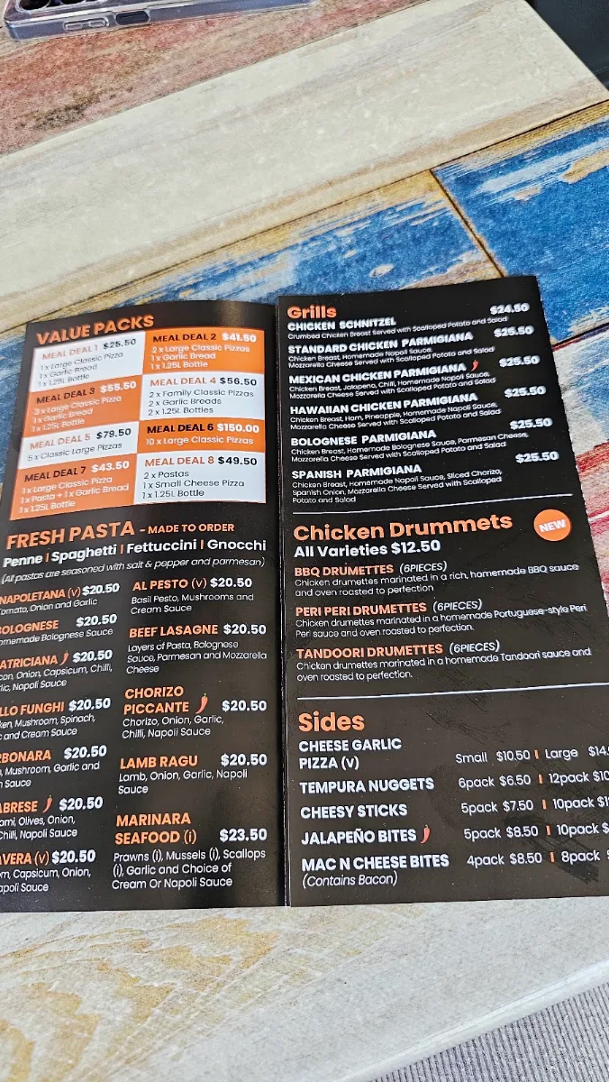 Menu, Amalfi Pizza & Pasta Murrumba Downs