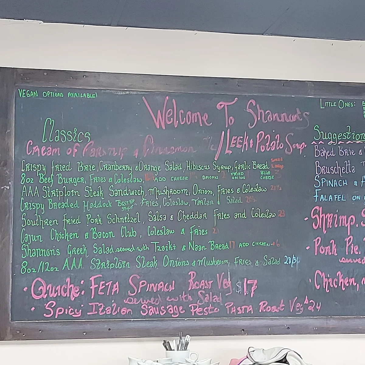 Menu, Shannon's Kitchen and Irish Pub