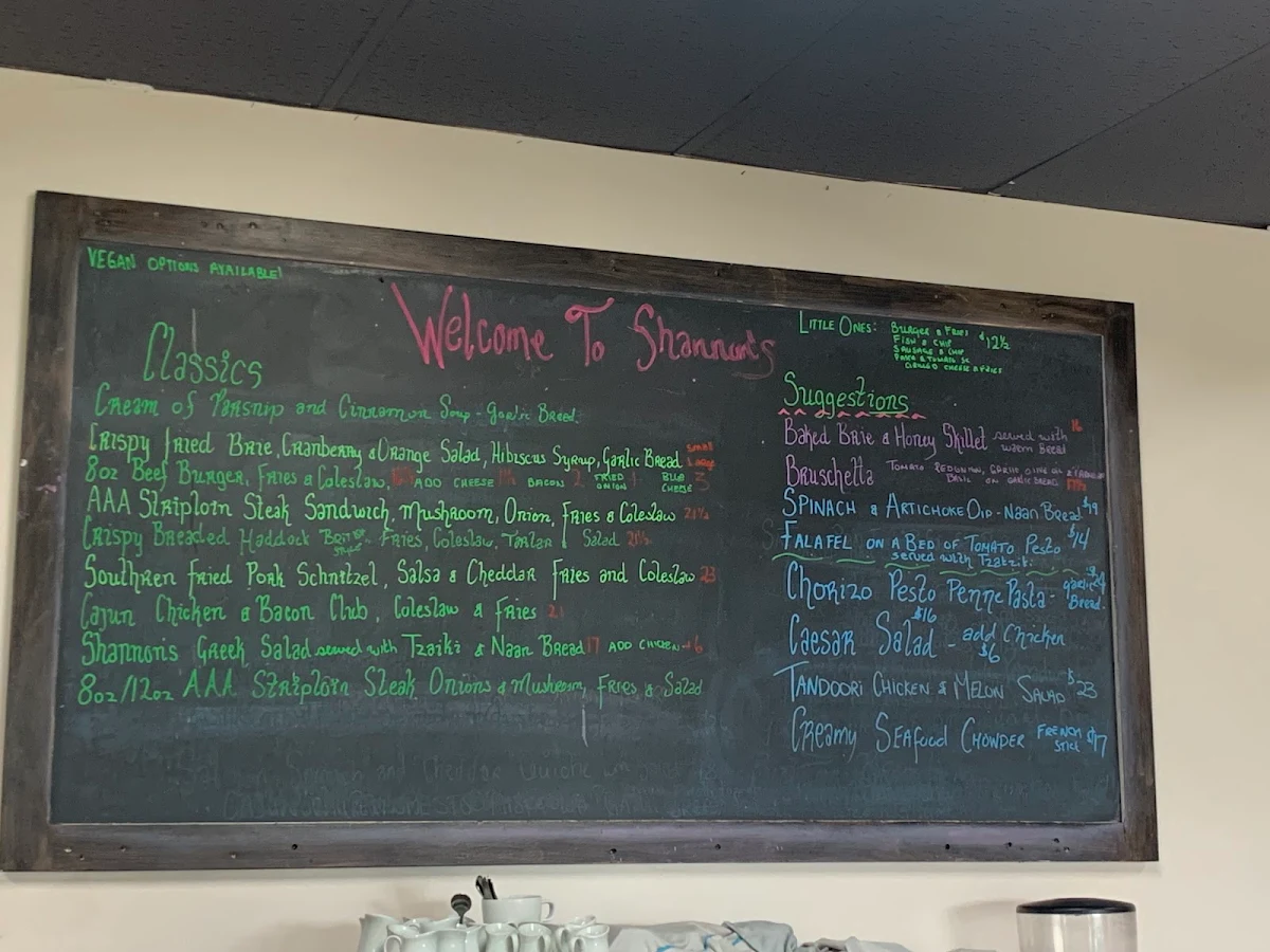 Menu, Shannon's Kitchen and Irish Pub