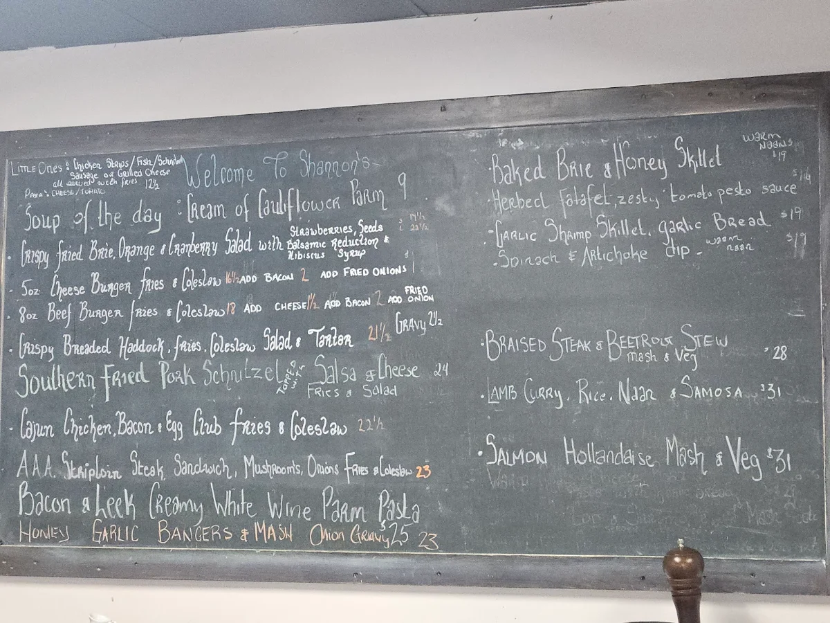 Menu, Shannon's Kitchen and Irish Pub