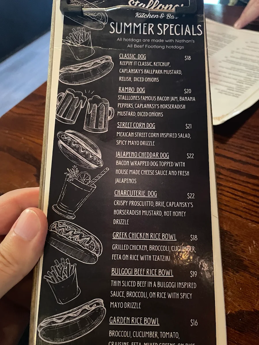 Menu, Stallones Kitchen + Bar