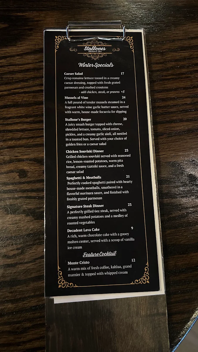 Menu, Stallones Kitchen + Bar