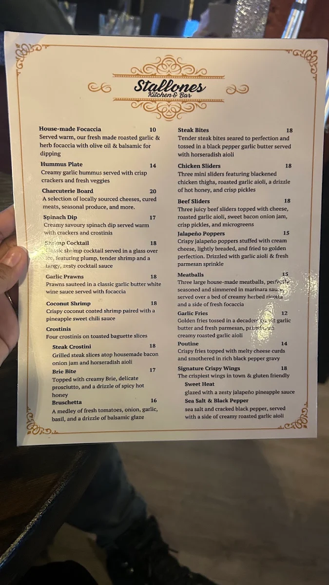 Menu, Stallones Kitchen + Bar
