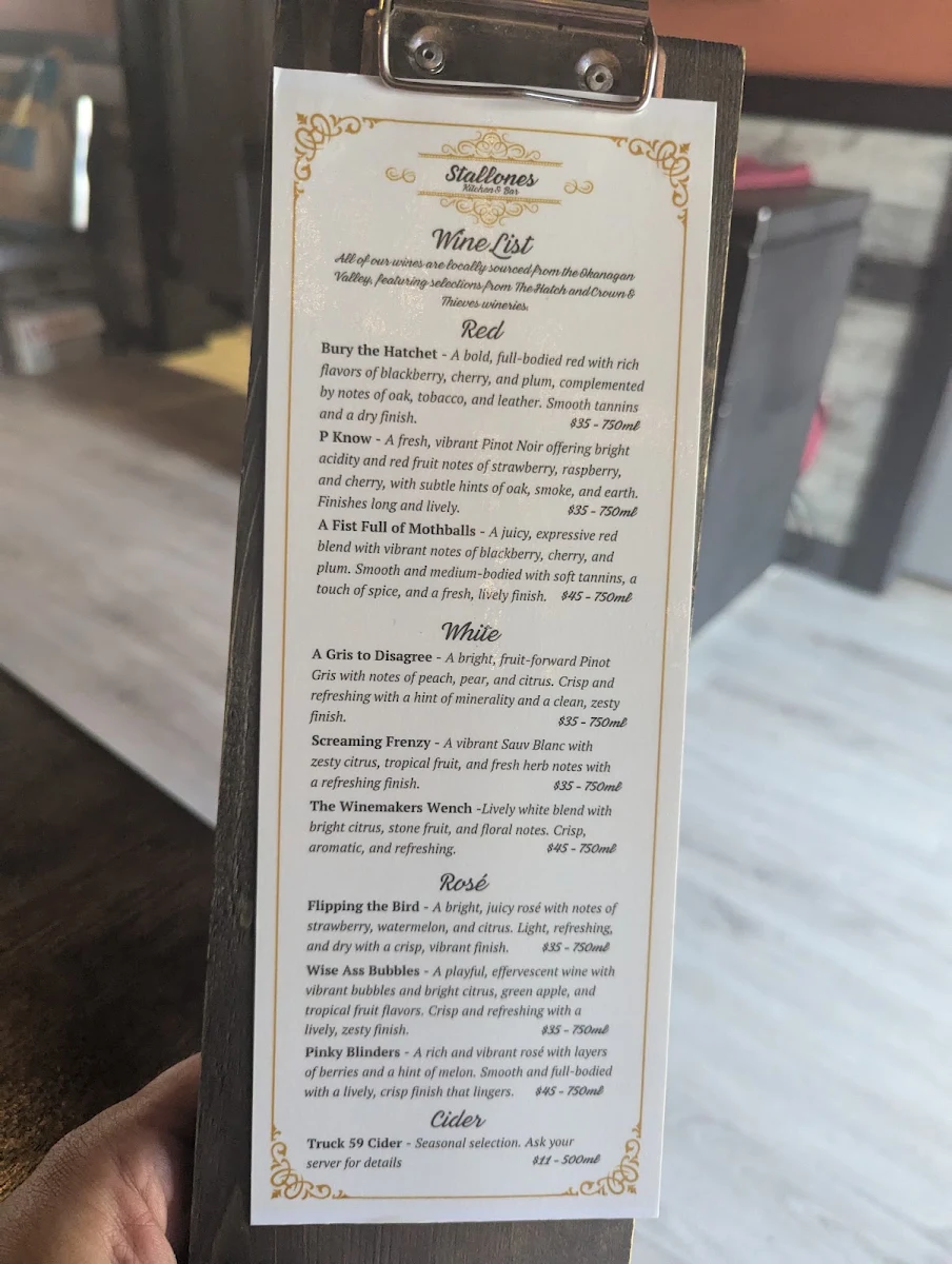 Menu, Stallones Kitchen + Bar