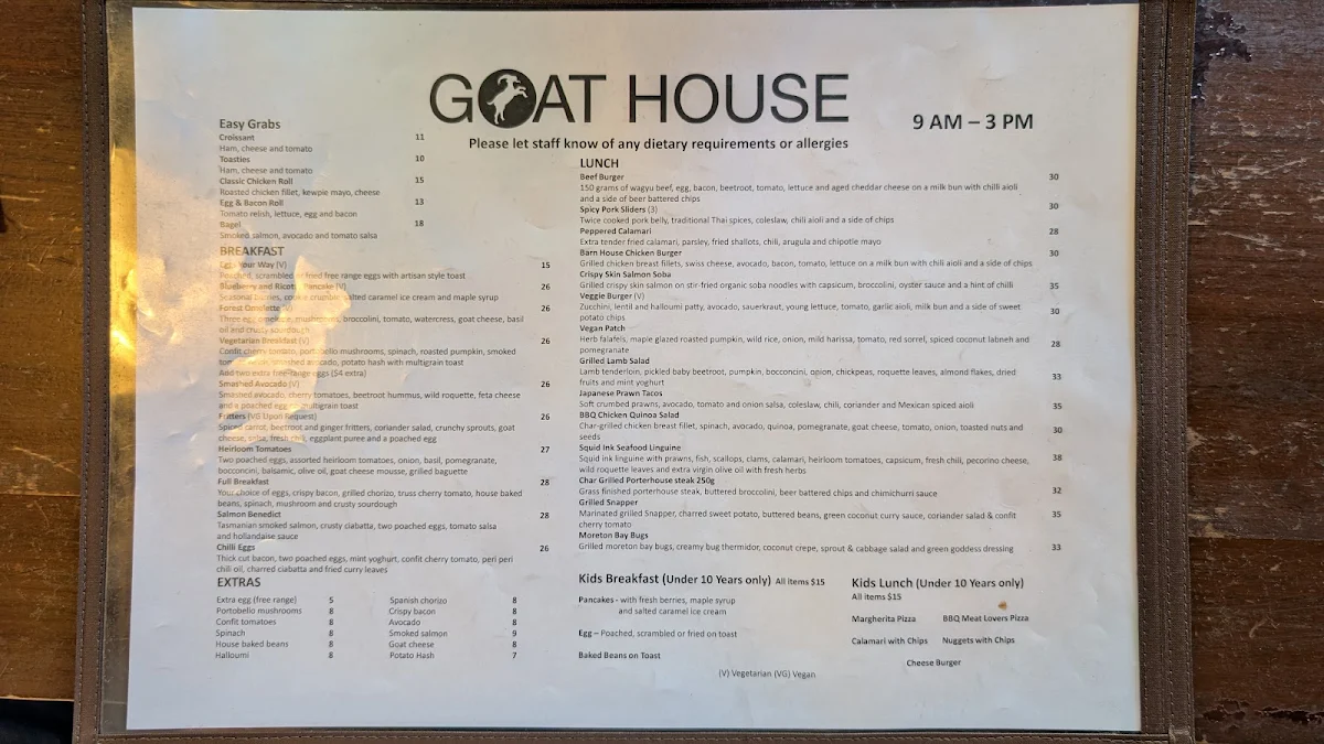 Menu, Goat House