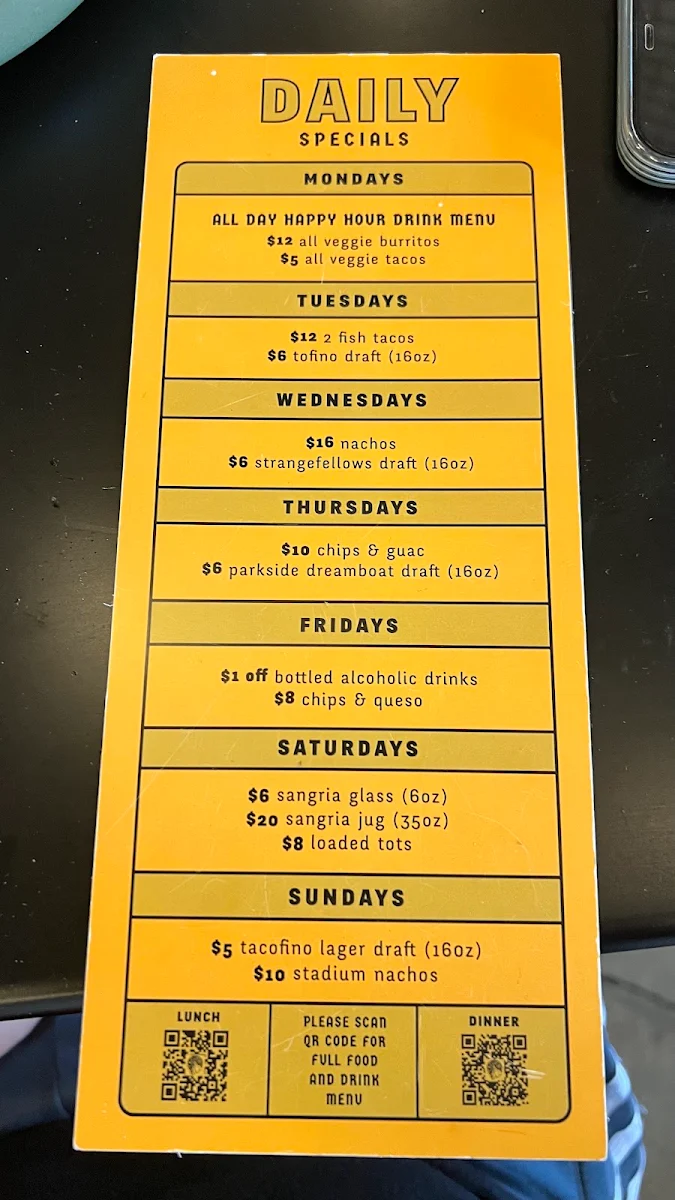 Menu, Tacofino Ocho (Mount Pleasant)