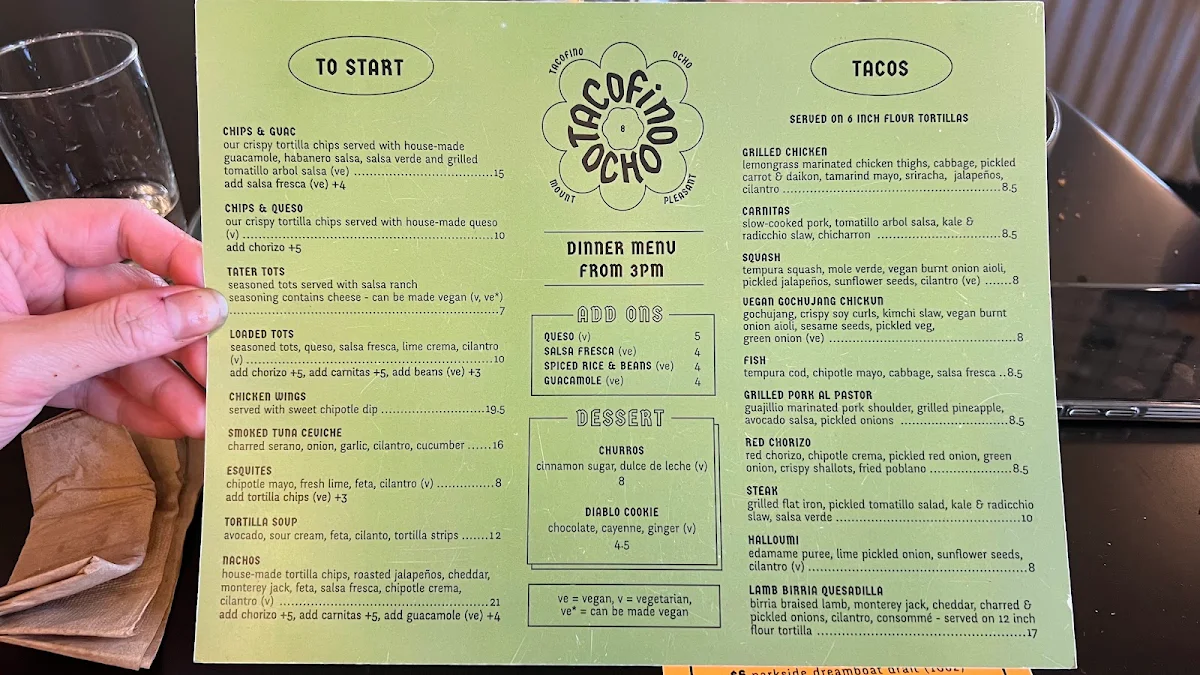 Menu, Tacofino Ocho (Mount Pleasant)